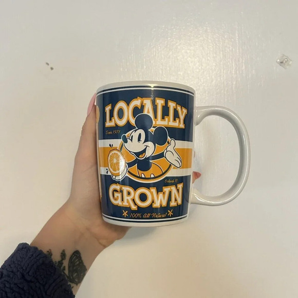 Disney Parks Mickey Mouse Locally Grown Juice Coffee Mug Orlando Florida Blue - Picture 1 of 6